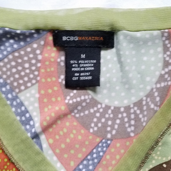 BCBGMaxAzria Brown Green Orange Wrap V-Neck Shirt - Picture 6 of 6